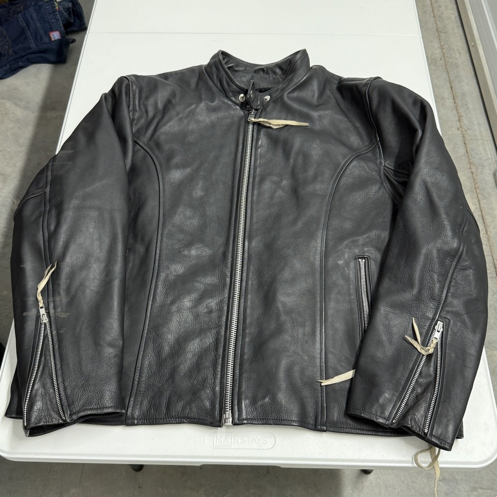 Texport Leather Motorcycle Jacket Mens 54 Black Good Thinsulate Cafe Racer Moto